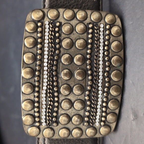 Avion Women's Black Leather Belt with A Large Ornate Studded Buckle. - Picture 2 of 9